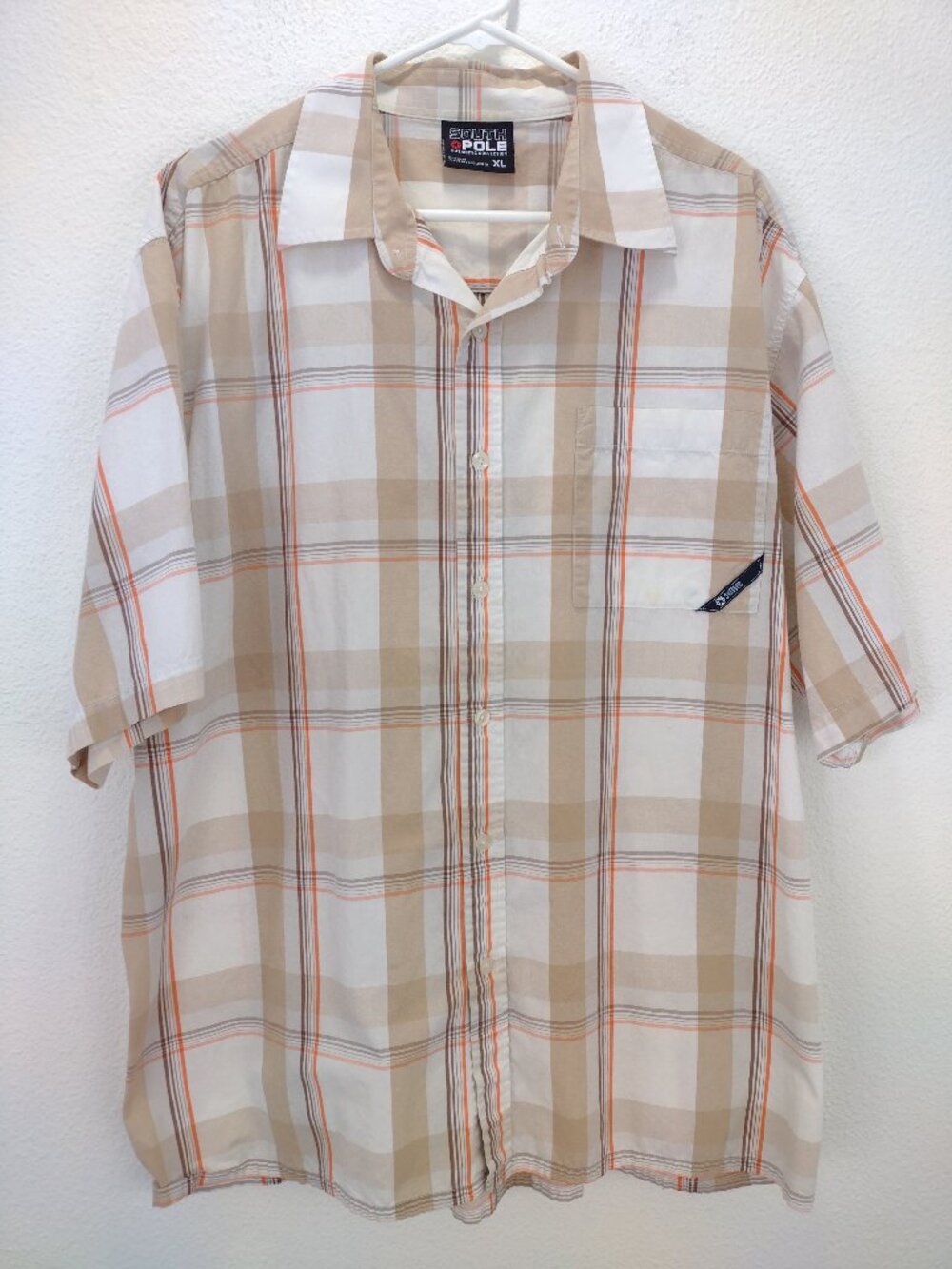 South Pole Men's Button-Up Shirt Short Sleeve Plaid XL Beige Southpole